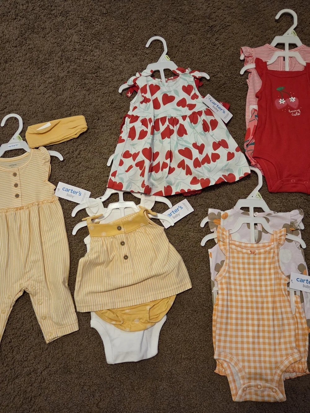 Carter's Red Heart Print Dress with Yellow Gingham & Striped Outfit Mix